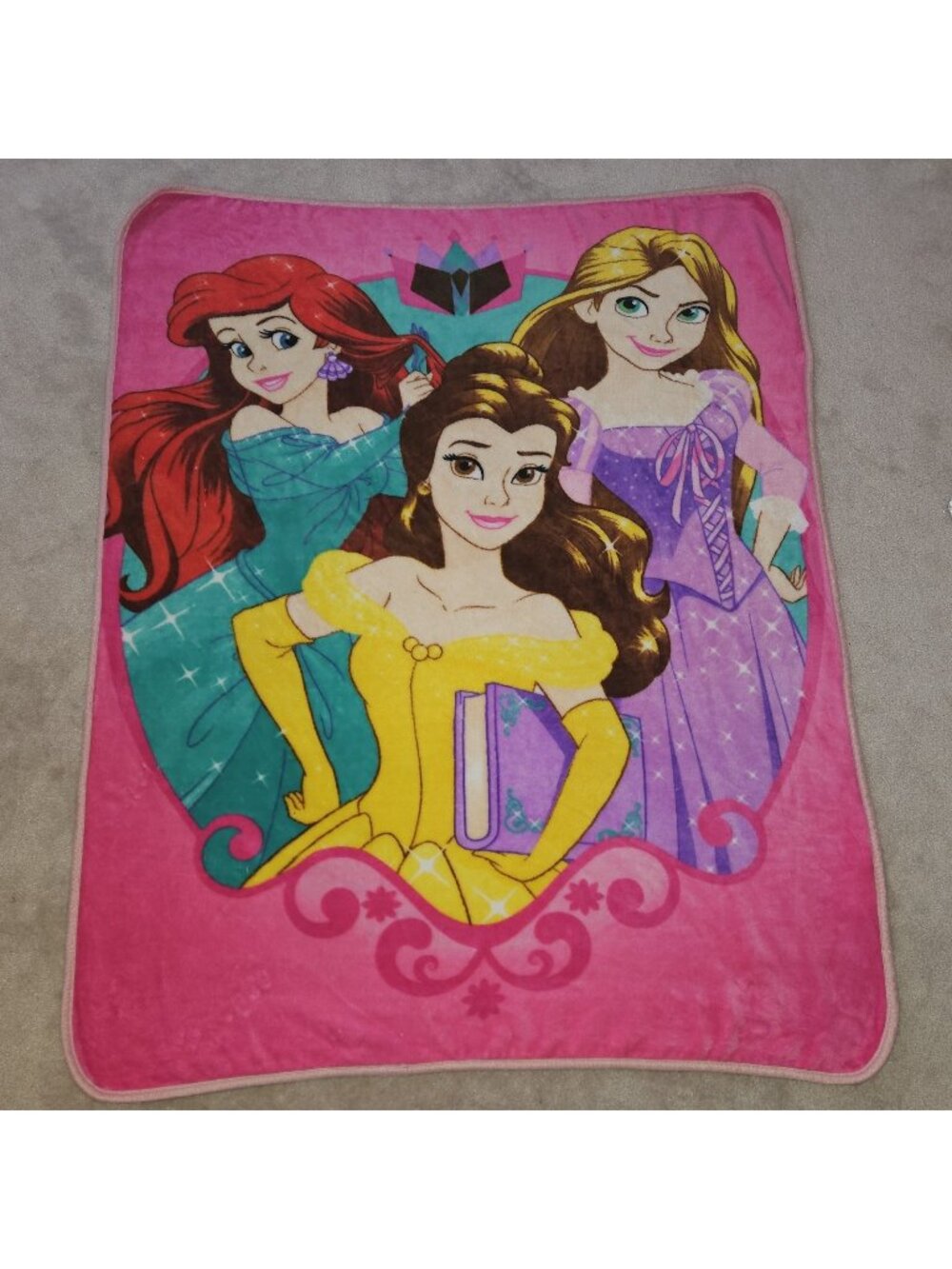 Disney Princess Pink Blanket Throw Belle Rapunzel Ariel Fleece 38x48 Northwest